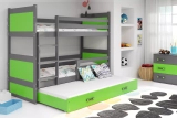 Etagenbett für drei Personen Richard, 90x200, mit Schublade, grau/grün