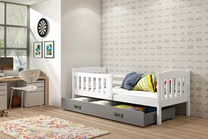 Kinderbett Jakob, 80x160, mit Schublade, weiß/grau
