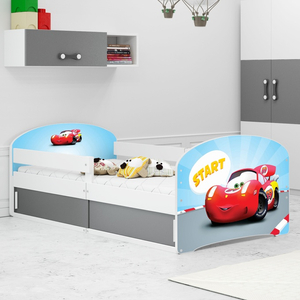 Kinderbett Lucas 1, 80x160, mit Matratze und Stauraum, Cars, weiß