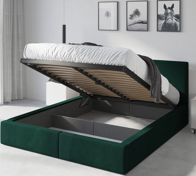 Polsterbett Schlafzimmerbett Doppelbett HILTON 180X200 mit Matratze und Stauraum, grün