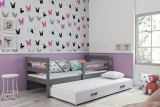 Ausziehbett für Jugendliche Erik, 80x190, mit Schublade, grau/weiß