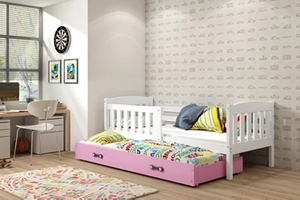 Ausziehbett für Jugendliche Jakob, 90x200, mit Matratze und Schublade, weiß/rosa