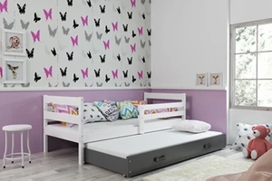 Ausziehbett für Jugendliche Erik, 90x200, mit Matratze und Schublade, weiß/grau