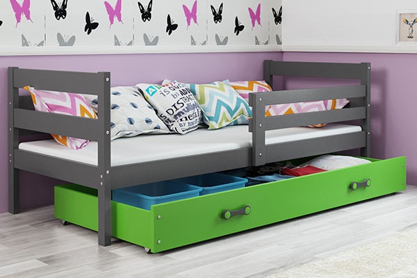 Jugendbett Erik, 80x190, mit Schublade, grau/grün