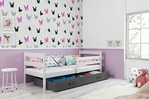 Jugendbett Erik, 90x200, mit Matratze und Schublade, weiß/grau