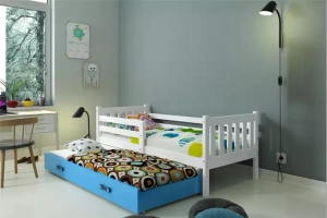 Ausziehbett für Jugendliche Lieb, 90x190, mit Schublade, weiß/blau