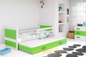 Ausziehbett für Jugendliche Richard, 90x190, mit Matratze und Schublade, weiß/grün