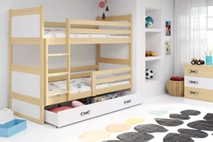 Stockbett für Jugendliche Richard, 90x200, mit Matratze und Schublade, Kiefer/weiß