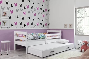 Ausziehbett für Jugendliche Erik, 80x190, mit Schublade, weiß
