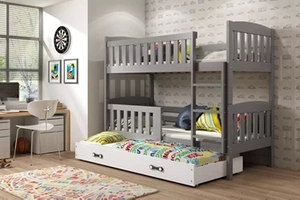Etagenbett für drei Personen Jakob, 90x190, mit Schublade, grau/weiß