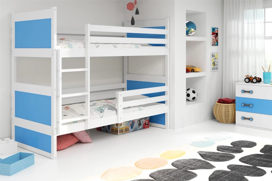 Stockbett für Jugendliche Richard, 90x190, mit Matratze, weiß/blau