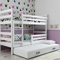 Etagenbett für drei Personen Erik, 90x200, mit Matratze und Schublade, weiß