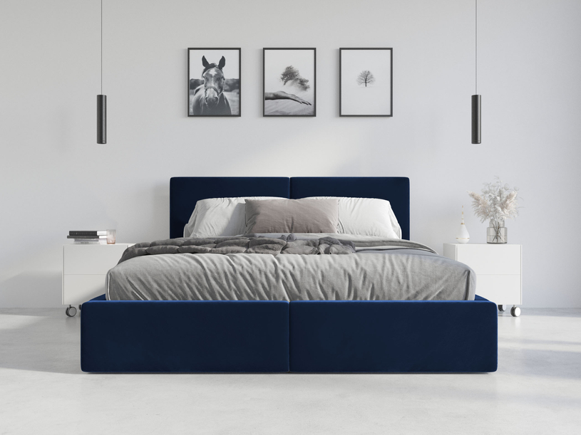 Polsterbett Schlafzimmerbett Doppelbett HILTON 160X200 mit Matratze und Stauraum, blau