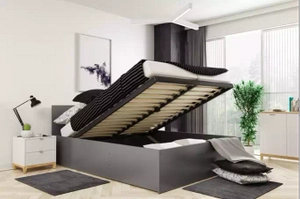 Doppelbett Panamax, 160x200, mit Stauraum, grau