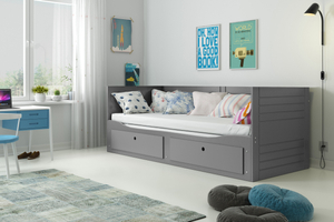 Ausziehbett für Jugendliche Tagesbett Hermes, 80X200 mit Matratze und Schublade, grau
