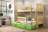 Etagenbett für drei Personen Jakob, 90x200, mit Schublade, Kiefer/grün