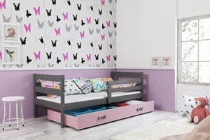 Jugendbett Erik, 80x190, mit Schublade, grau/rosa