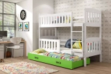 Etagenbett für drei Personen Jakob, 90x190, mit Schublade, weiß/grün