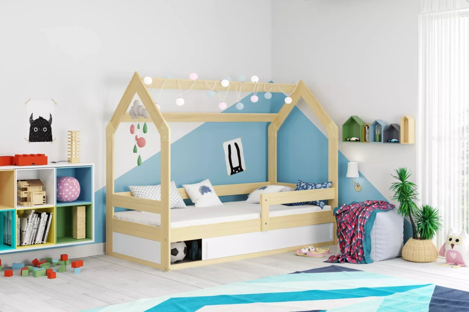 Hausbett für Kinder, 80x160, mit Stauraum, Kiefer