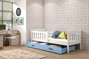 Jugendbett Jakob, 90x190, mit Schublade, weiß/blau