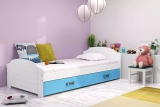 Jugendbett Lilly, 90x200, mit Matratze und Schublade, weiß/blau