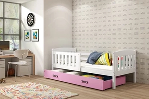 Kinderbett Jakob, 80x160, mit Schublade, weiß/rosa