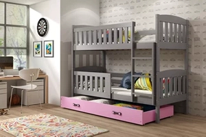 Stockbett für Jugendliche Jakob, 90x200, mit Matratze und Schublade, grau/rosa
