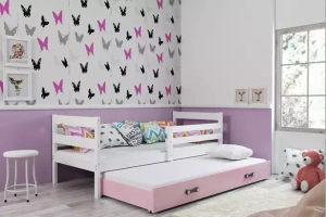 Ausziehbett für Jugendliche Erik, 90x190, mit Schublade, weiß/rosa
