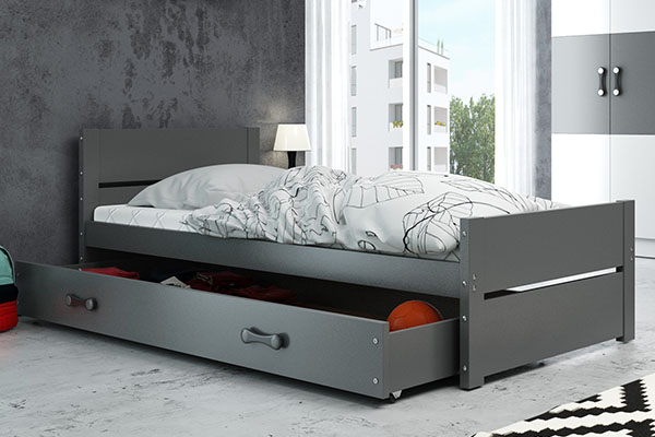 Jugendbett Bartholomäus, 90x200, mit Matratze und Schublade, grau