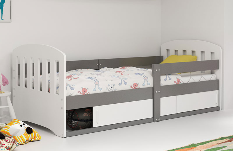 Kinderbett Classic 80x160, mit Matratze und Stauraum, grau
