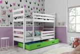 Stockbett für Jugendliche Erik, 90x200, mit Matratze und Schublade, weiß/grün