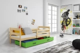Jugendbett Erik, 90x200, mit Schublade, Kiefer/grün
