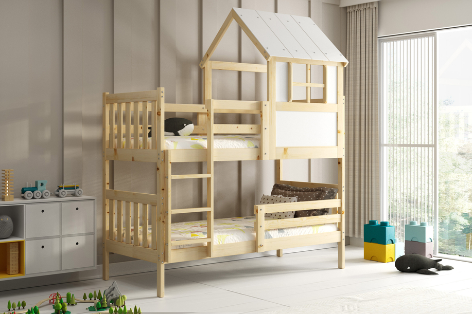 Etagenbett Haus mit Dach – Kacper aus Naturholz 90x190