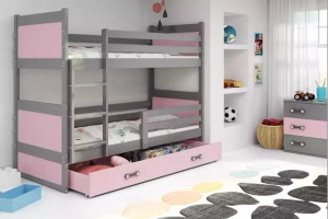 Stockbett für Jugendliche Richard, 90x190, mit Schublade, grau/rosa