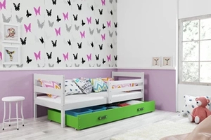 Jugendbett Erik, 80x190, mit Matratze und Schublade, weiß/grün