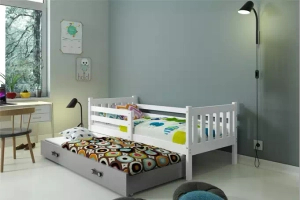 Ausziehbett für Jugendliche Lieb, 90x190, mit Schublade, weiß/grau