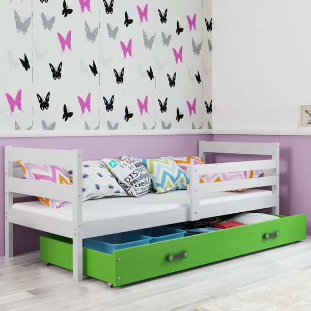 Jugendbett Erik, 90x190, mit Schublade, weiß/grün