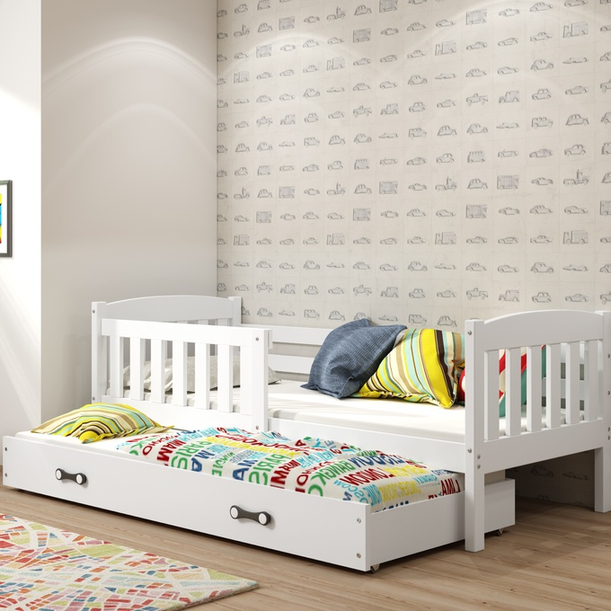 Ausziehbett für Jugendliche Jakob, 90x190, mit Matratze und Schublade, weiß