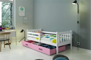 Jugendbett Lieb, 90x190, mit Matratze und Schublade, weiß/rosa