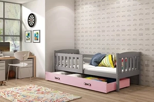 Jugendbett Jakob, 80x190, mit Matratze und Schublade, grau/rosa