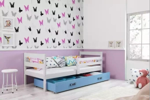 Jugendbett Erik, 90x190, mit Matratze und Schublade, weiß/blau
