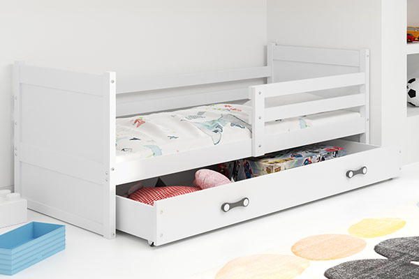 Jugendbett Richard, 90x200, mit Matratze und Schublade, weiß