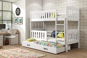 Etagenbett für drei Personen Jakob, 90x200, mit Matratze, Schublade, weiß