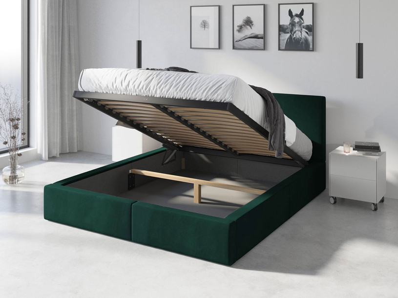 Polsterbett Schlafzimmerbett Doppelbett HILTON 120X200 mit Stauraum, grün