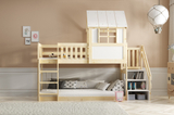 Hochbett-Haus mit Treppe und Dach – Galerie aus Naturholz 90x200