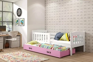 Ausziehbett für Jugendliche Jakob, 90x200, mit Schublade, weiß/rosa