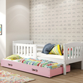 Ausziehbett für Jugendliche Jakob, 90x190, mit Schublade, weiß/rosa