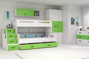 Stockbett für Jugendliche Max 3, 120x200, mit Matratze und Schublade, grün