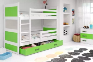 Stockbett für Jugendliche Richard, 90x190, mit Schublade, weiß/grün