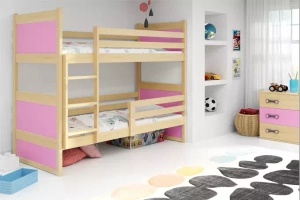 Stockbett für Jugendliche Richard, 90x190, mit Matratze, Kiefer/rosa